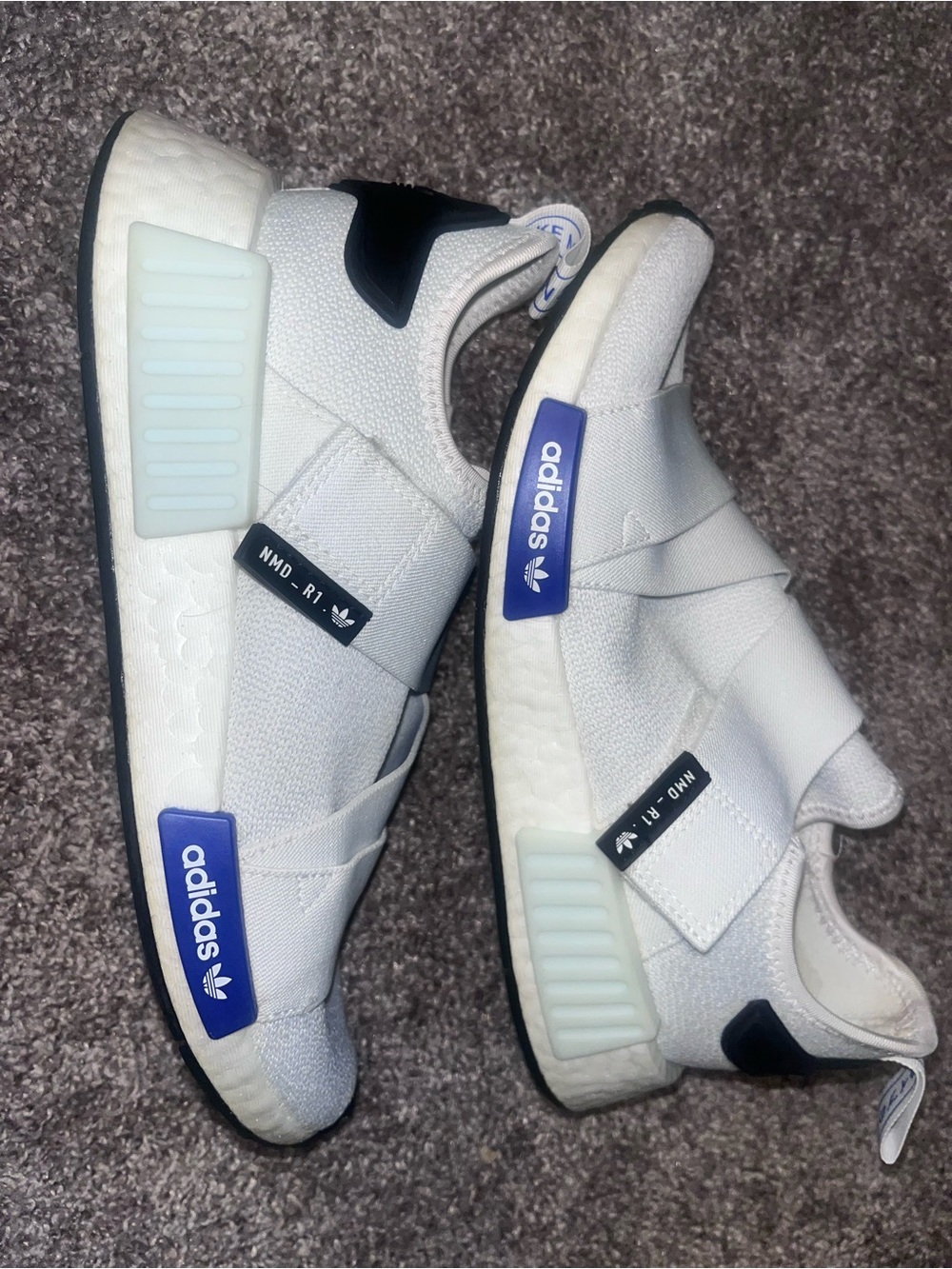 Adidas Women’s NMD_R1 White with Blue Accents Sneaker